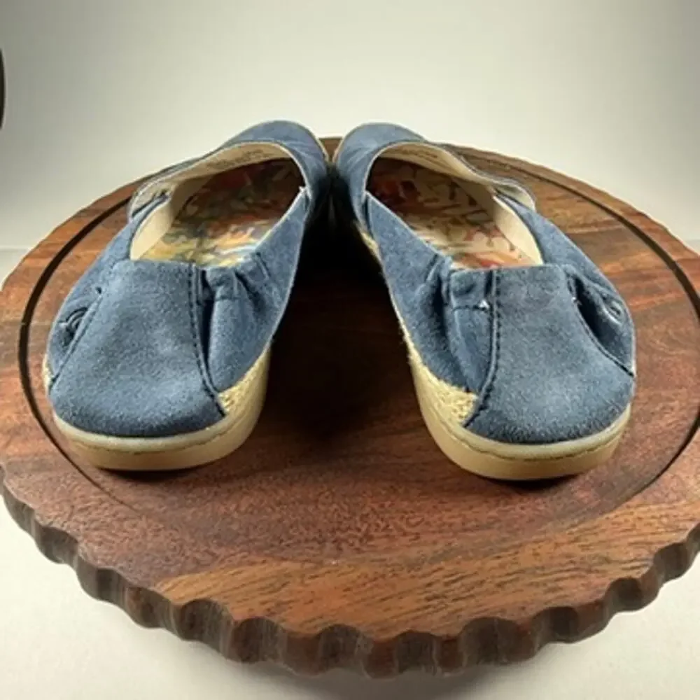 Born Castries Espadrille Flats Blue Suede Leather Slip-On Comfort Shoes 6M